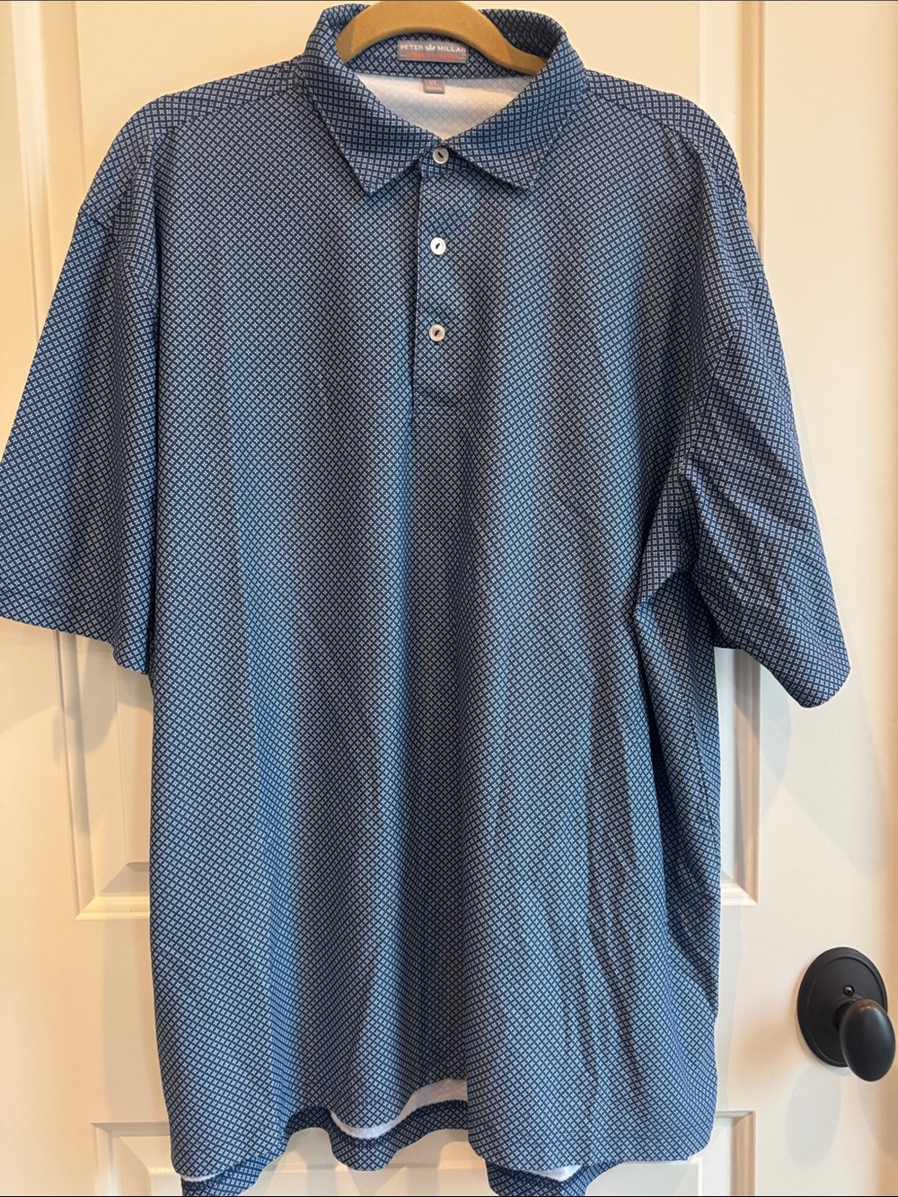 Peter Millar Blue and White Micro-Pattern Polo